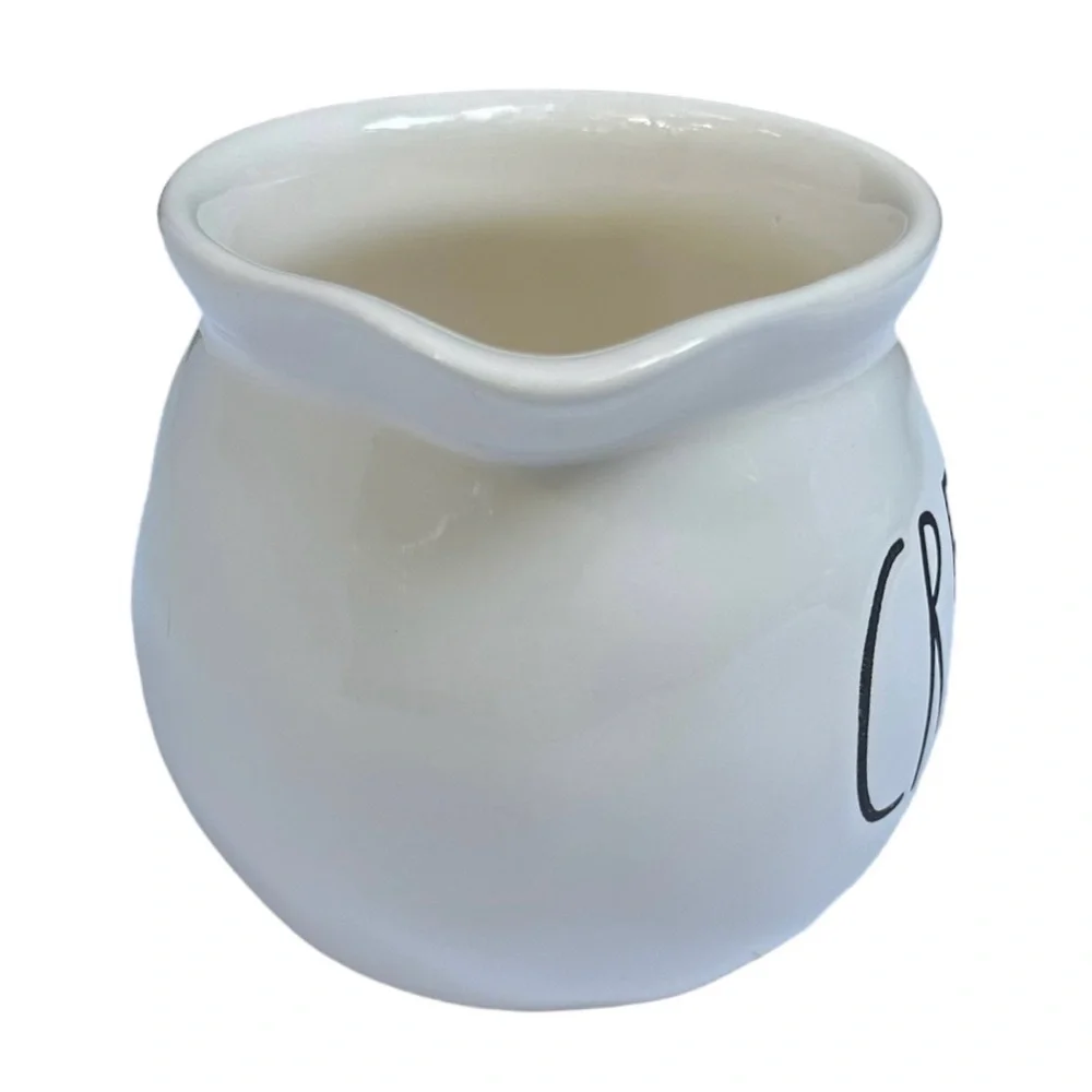 Rae Dunn CREAM Pitcher Pourer White Black Large Letters Dimples NWT 2017 OG